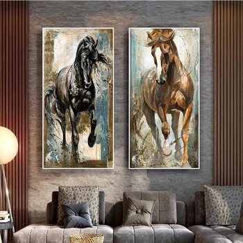 Šiaurės šalių bėgimo žirgų aliejinė tapyba freska ant drobės Meno spauda Gyvūnų plakatas Paveikslėlis Europos klasikiniam Cuadros kambario dekoravimui