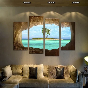 Šiuolaikinė spausdinimo drobės tapyba 4 kokosų medžio salos tapybos paveikslai Sienų menas Modulinis plakatas Namų dekoravimo freska