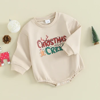 Mano pirmoji kalėdinė apranga Baby Girl Letter Bubble Romper Oversized džemperis Rudens žieminiai drabužiai