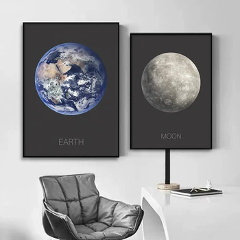 Mėnulio žemė Nuotrauka Spausdinti Drobė Tapyba Šiuolaikinis minimalistinis sienų menas Žvaigždžių plakatas Planetos paveikslėliai Svetainė Kambarys Namų dekoras Cuadros