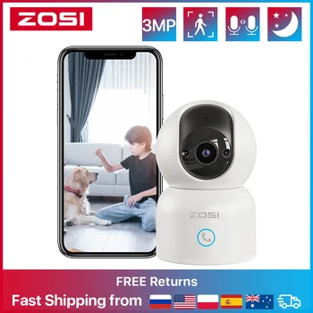 ZOSI 3MP kūdikių monitorius 2.4G/5G 360° Pan/Tilt Pet Smart Security IP kamera AI Human Tracking 2K HD WiFi stebėjimo kameros