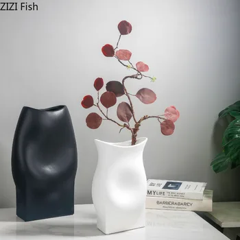 Minimalistinis asilas Vaza Keramikos augalų vazonai Stalo dekoravimas Dekoratyvinė gėlių kompozicija Abstrakčios užpakalio vazos Gėlių gėlių vazonai