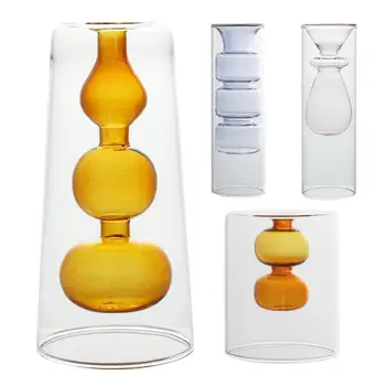 Stiklinė vaza Namų dekoravimas Vazos Dvisluoksnė spalvota dekoracija Stiklinė vaza Hidroponinė vaza Modernus stalviršio vazos estetinis kambarys