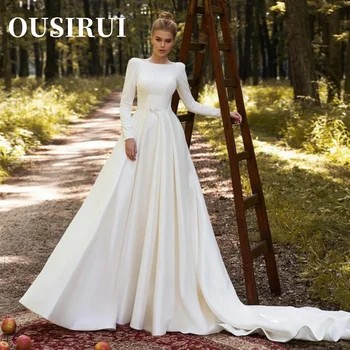 Classic Satun Elegant For Women Vestuvinės suknelės A line Vestuviniai chalatai ilgomis rankovėmis Jubiliatas Custom Made Robe De Mariee 2024