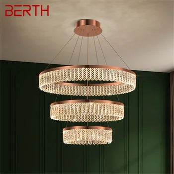 BERTH Postmoderni ilga pakabinama lempa Apvali LED šviestuvas Dekoratyvinis aukso krištolo šviestuvas namų svetainei
