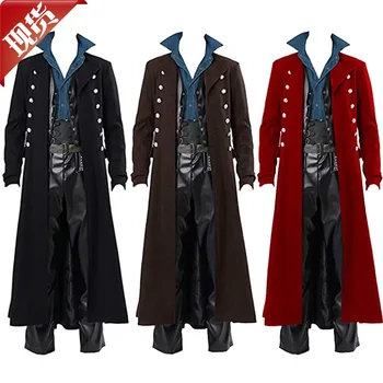 Viduramžių renesanso vyrai Ilgas paltas Tranšėja Cosplay kostiumas Viduramžiai Retro Teismo didikų drabužiai