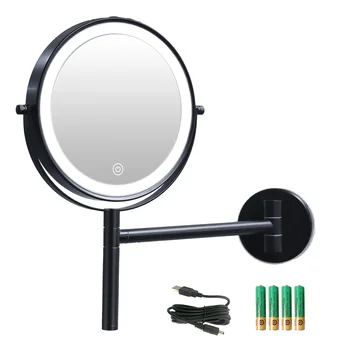 8 colių LED sieninis apšviestas makiažo veidrodis, dvipusis 10X HD didinamasis vonios veidrodis su 3 spalvų žibintais, jutiklinis ekranas D