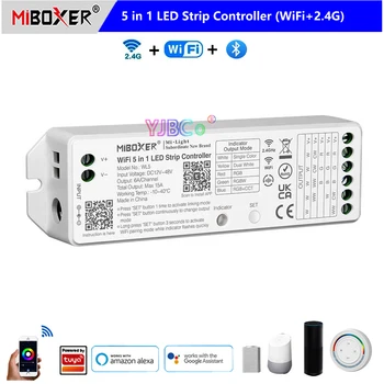 Miboxer TuYa WiFi+Bluetooth 5 in 1 LED juostos valdiklis WL5 vienos spalvos CCT RGB RGBW RGB+CCT 2.4G nuotolinis APP valdymas balsu