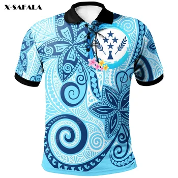 Kosrae Tribal Plumeria Pattern Flag American 3D Printed Men Polo Shirt Apykaklė Trumpomis rankovėmis Casual Tee Top Party Sporty