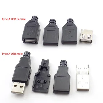 5/10vnt 4 kaištis A tipo moteriškas vyriškas USB 2.0 adapterio lizdo lydmetalio jungtis su juodu plastikiniu dangteliu 