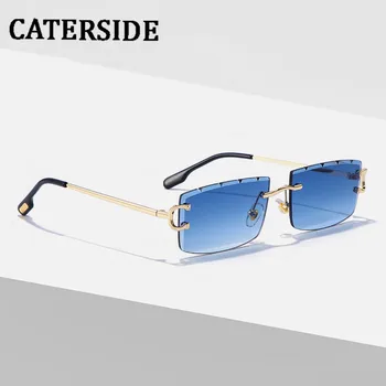 CATERSIDE 2022 Retro Nauji akiniai nuo saulės Vyrai Maži stačiakampiai Metaliniai be apvadų Moterys Akiniai nuo saulės Vintažiniai prabangūs akiniai lauke UV400
