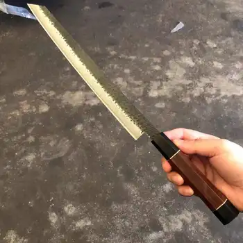 Sashimi peilis 10Cr15CoMoV Damasko plieninis aštrus pjaustytuvas Suši Kumpis Šefas Cleaver Žuvis Kiritsuke Virtuviniai peiliai Aštuonkampė medinė rankena