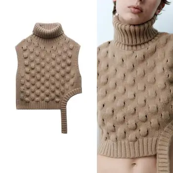 Rudens naujas moteriškas megztinis su atsistojama apykakle Laisvos tekstūros megztas trumpas tanko viršus