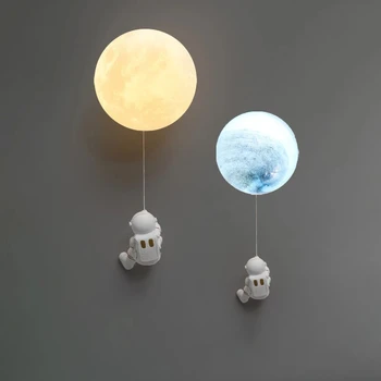 Vaikų kambarys mėnulio sieninis šviestuvas modernus minimalistinis kūrybingas astronautas pilnas varinis animacinis filmas berniukas miegamasis naktinis foninis sieninis šviestuvas