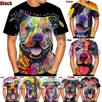Nauja vasaros mada Funny 3D Printed Pit Bull Dog Cool Design marškinėliai Vyriški trumpomis rankovėmis Tops Casual Hipster Tees Tops Street Style