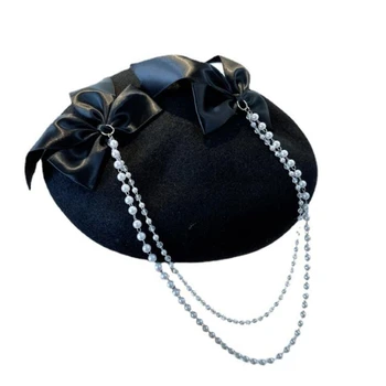 Perlų grandinė Dvigubas lankas aštuonkampė skrybėlė Beanie skrybėlių tapytojas Rodyti veidą mažas