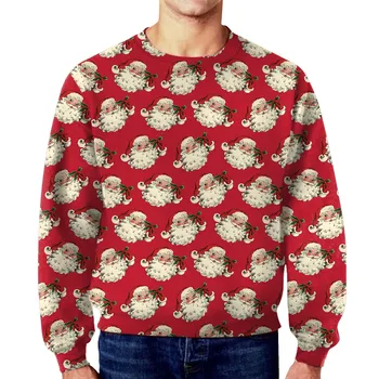 Vyriškas kalėdinis džemperis su gobtuvu Animacinis filmas Kalėdų Senelis Atspausdintas apvalaus kaklo džemperis ilgomis rankovėmis Laisvi 