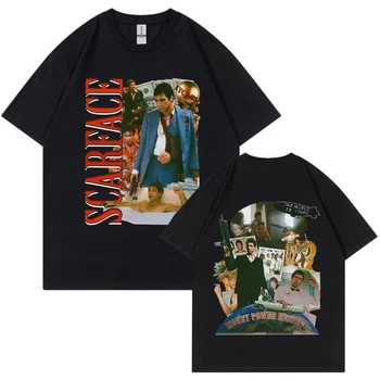 Summer Men Tshirt Vintage 90s Movie Scarface Al Pacino Tony Montana Print Marškinėliai trumpomis rankovėmis Gatvės hiphopo drabužiai