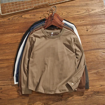 2602# Autumn American Retro 300g Megzti vienspalviai marškinėliai Vyriška mada 100% medvilnės skalbti laisvalaikio sunkiasvoriai apatiniai viršugalviai