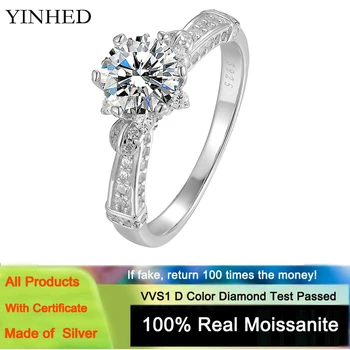 YINHED Romantic Bridal Bouquet 1.0 Carat D Color Moissanite vestuviniai žiedai moterims 100% 925 svarų sterlingų sidabro dailus papuošalų žiedas