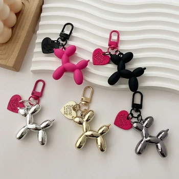 Y2K Cool Girl Pink Balloon Dog Phone Charms Keychains Love Heart Puppy Pendant Phone Chain Gifts For Kids Anti-lost Short Strap