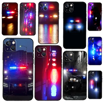 Policijos automobilių šviesa naktį Telefono dėklas, skirtas iPhone 13 12 Mini 11 14 15 Pro Max SE 2020 7 8 Plus X XS Max XR dangtelio apvalkalas