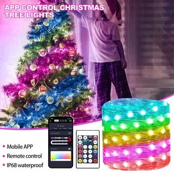 APP/nuotolinio valdymo pultas Šviesos styga Kalėdų eglutės fėjų šviesa 10/15/20m USB maitinama išmanioji LED lemputė Styga Pagrindinis dekoratyvinė šviesa