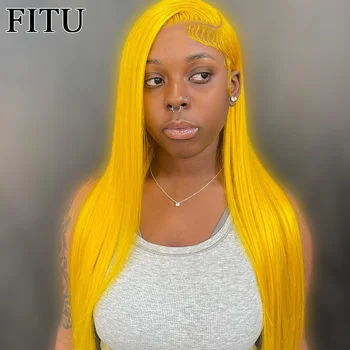 Blondinė Geltona Tiesi Skaidri 13x4 13x6 Nėrinių priekyje Žmogaus plaukų perukas Iš anksto nupeštas ponių uodegos perukas Remy spalvos perukas