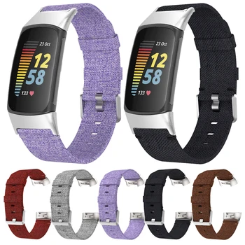 canvas Laikrodžio dirželis Fitbit įkrovimui 3 4 5 Band Soft Breathable Sport Bracelet Loop Wristbands for FitBit Charge3 4 5 Correa