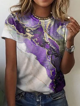 Moterų mada 3D Print Poliesterio marškinėliai Vasaros marškinėliai trumpomis rankovėmis Geometrija Grafinis trikotažas Gatvės drabužiai Laisvi oversized drabužiai
