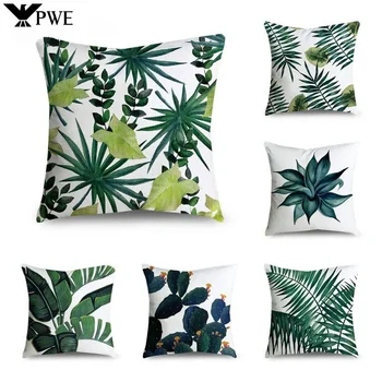 Tropiniai augalų lapai Pagalvės užvalkalas Palmių kaktusas Žalias Poliesterio pagalvės Užvalkalas Dekoratyvinis Modernus Paprastos sofos pagalvėlės Užvalkalas 45*45cm