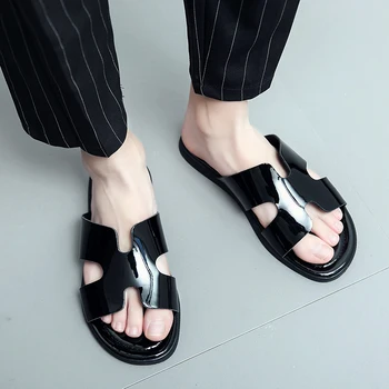 2023 Vasarinės basutės Vyriškos odos Sandalias Cuero For Man Plokščios šlepetės Paplūdimio sandalai Sandalen Heren Sandale Homme Sport Sandales
