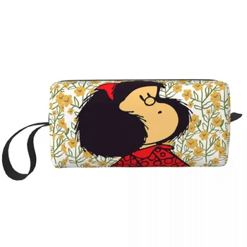 Mafalda And Flowers Makiažo krepšys Maišelis Kosmetikos krepšys vyrams Moterys Kawaii Animacinių filmų tualeto reikmenų krepšys Laikymo maišelis