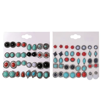 15 poros turkio spalvos auskarai Nacionaliniai metaliniai auskarai, tinkami moterims