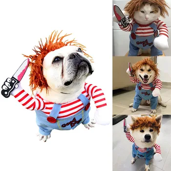 Funny Dog Cosplay drabužiai Šuniuko vakarėlis Pasipuoškite drabužiais Apranga Čihuahua mirtinos lėlės rinkinys Helovino kostiumas S-XL šunims Katės