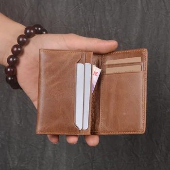 Short Folding Small Pocket Coin Rankse Vyriškos natūralios odos kreditinių kortelių laikiklis Vyrai Verslas Senovinių pinigų segtukas