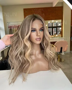 Honey Blonde Ombre Highlight 8-28 colių laisvos bangos pilni nėrinių žmogaus plaukų perukai hd skaidrūs 100% Brazilijos plaukai balinti rnots