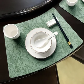 kinų stiliaus odinis ventiliatoriaus formos placematas Alyvai atsparus šilumos izoliacijos funkcija Namų valgomojo stalai