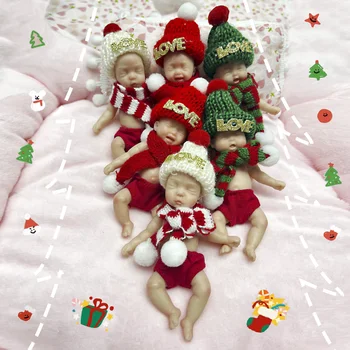 5Inch Mini silikonas Bebe Reborn Girl Lėlė su kalėdiniais drabužiais Rankų darbo Lifelike Reborn Dolls bebes reborn de silicone real