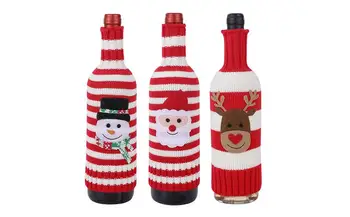 Kalėdinis megztinis Vyno butelio dangtelis Rankų darbo Mielas Kalėdų senio vyno butelio megztinis 3 VNT megztinis Kalėdinio vakarėlio dekoracijos