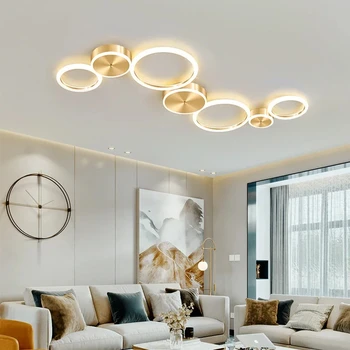 Modernus LED lubų šviestuvas Aliuminis Paprasta lubų lempa svetainei Miegamojo valgomojo apskritimo žiedai Auksinis lubų šviestuvas