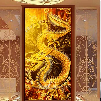 didelis naujas pilnas kvadratinis deimantas 5D kinų auksinis drakonas 