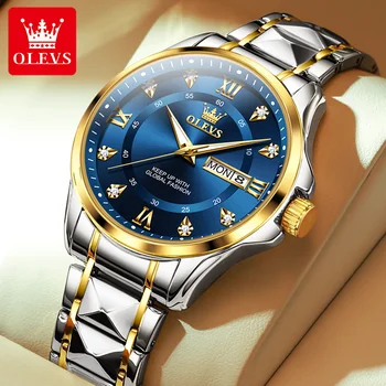 OLEVS vyriški laikrodžiai Populiariausi prabangūs kvarciniai laikrodžiai vyrams Nerūdijančio plieno vandeniui atsparus šviesus pasimatymų savaitė Fashion Man rankinis laikrodis