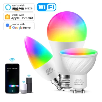 Homekit Išmanioji LED lemputė E14 GU10 E27 RGBW WiFi LED lempa Miegamojo dekoravimas Išmanusis namų darbas su Siri Alexa 