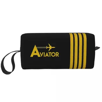 Aviator Pilot Captain Stripes Didelis makiažo krepšys su užtrauktuku Maišelis Kelioniniai kosmetikos krepšiai Oro uosto laikymo krepšys Unisex