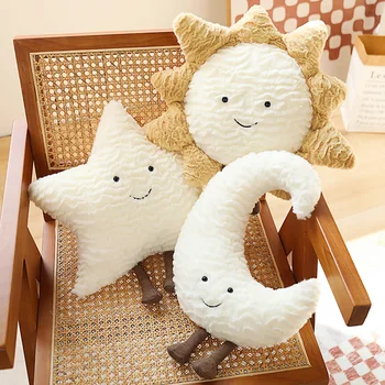 Žavinga šypsena Veidas Mėnulio žvaigždė Saulė Pliušinis įdarytas animacinis filmas Orai Pliušinis žaislas mergaitėms Miegamojo dekoras Sofos pagalvė Mesti pagalvę