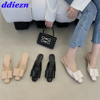 2023 Fashion Butterfly-Knot Pumps Ladies Sandals Slides New In Outdoor Female Casual Shoes Summer Women Heel Slippers Mules