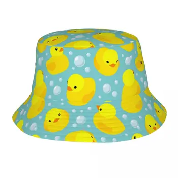 Unisex kaušo kepurės Mielos geltonos anties burbulai Vasaros kelionių galvos apdangalai UV apsauga Kempingas Žvejo kepurės Animal Ispoti kepurės Dovana