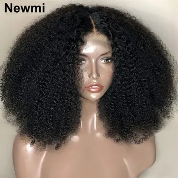 Afro Kinky Garbanoti nėriniai priekyje Žmogaus plaukų perukai juodaodėms moterims Išpešti 4A Garbanoti žmogaus plaukų klijai be perukų paruošti dėvėti