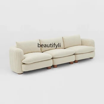 šiaurietiško audinio lenkta sofa prancūziško kreminio stiliaus mažas butas laisvalaikis paprastas lambswool dvivietis trijų vietų sofos baldas